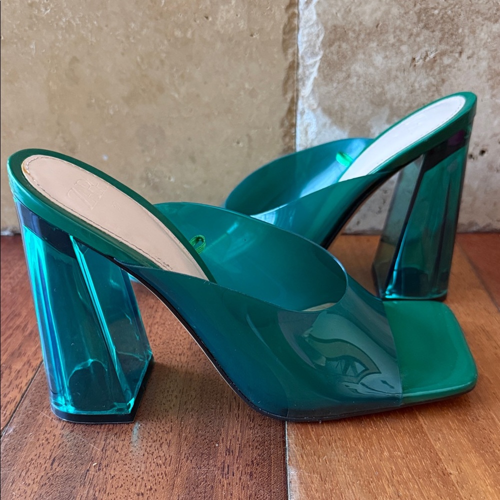 Zara Emerald Green PVC Block Heel Mules